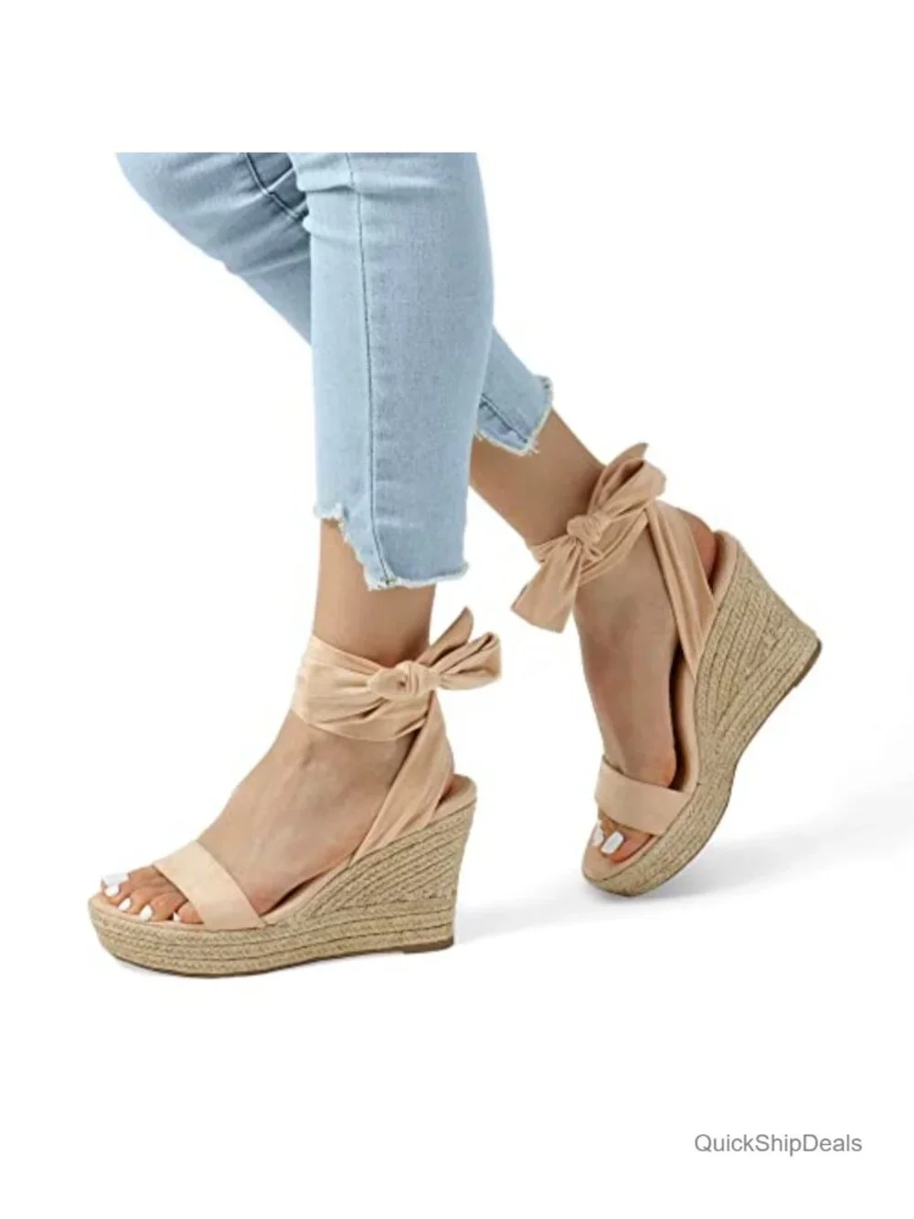 Open Toe Espadrilles Wedges Lace Up Ankle Strap Platform Sandals Faux Suede